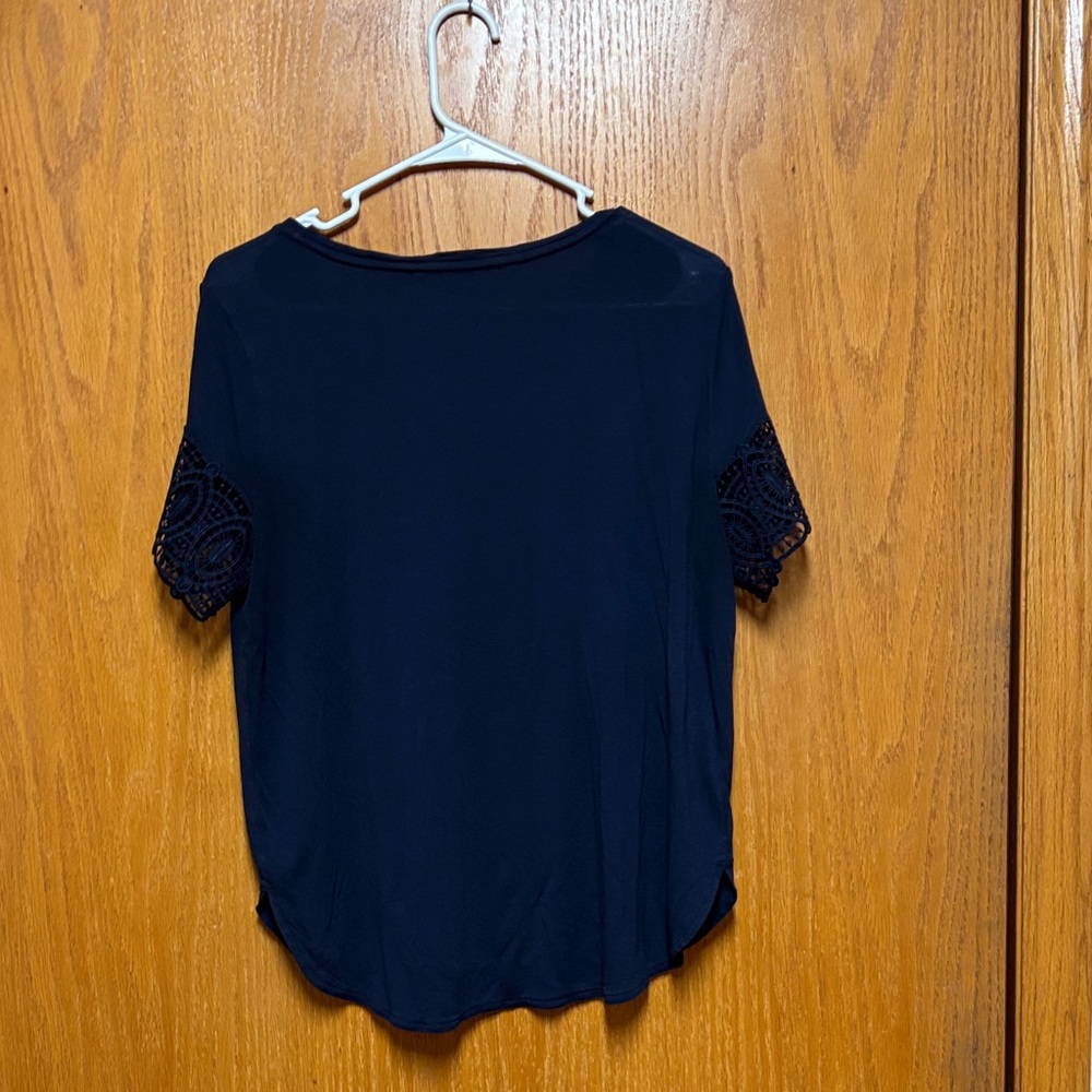 LOFT Navy Blouse with Lace Detail - Picture 5 of 6